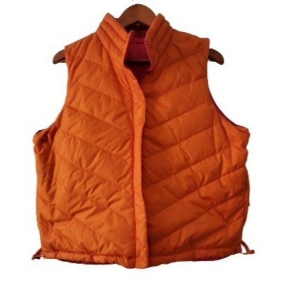 Women's Quilted Sleeveless Reversible Puffer Jacket Vest Neon Pink/Orange, Large - Picture 3 of 12